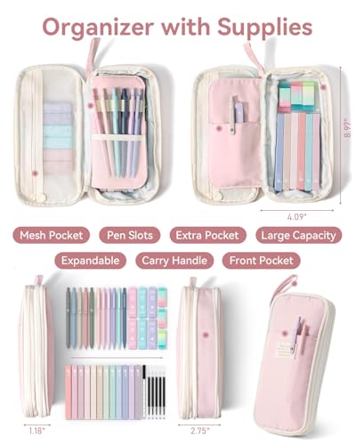 Four Candies School Supplies with Cute Pen Case, 39ct, Pink | Back to School Stationery Set, Essentials for College & Nursing Students, 5 Gel Pens, 6 Mechanical Pencils, 12 Highlighters - color: Pink, size: 39 Count (Pack of 1)