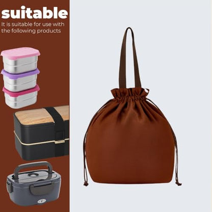 Reusable Lunch Bag,Canvas Drawstring Lunch Bag, Lunch Tote for Work, School, or Picnics, Lightweight & Waterproof, Keeps Food Fresh All Day(Dark Chocolate) - color: Dark Chocolate