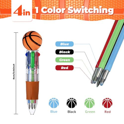 Basketball Party Favors Basketball Pens Mini Multicolor Pen in One Cute Fun 4-in-1 Pens Bulk Cool Ballpoint Pen for Birthday Gifts Teacher Supplies (Basketball, 12) - style: Basketball