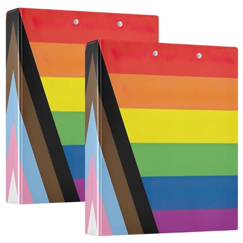 Pride LGBTQ Rainbow Flag Month 3 Ring Binders 1.5 Inch, Basic Binder Notebook with 3 Interior Pockets Round Ring Binders for Work School Office, 2 Pack - color: Pride Lgbtq Rainbow Flag Month, size: 2 Pack