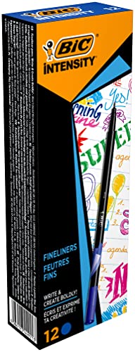 BIC Intensity Fine Tip Tip Tip Marker Pen Ink Based Writing 0.4mm (Pack of 12) 12 Blue - color: Blue