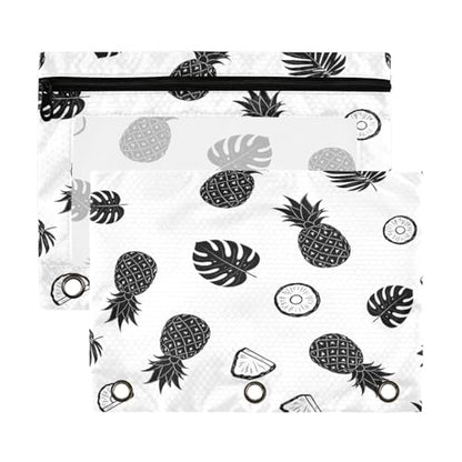 Blueangle Tropical Pineapple Leaf Pencil Pouch for 3 Ring Binder, 2 Pack Clear Window Zipper Pencil Bags for Office