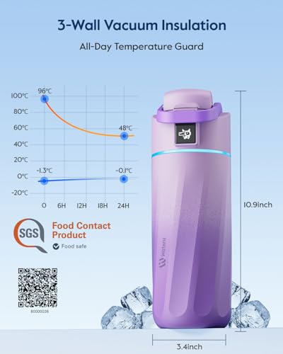 WATERH BOOST Kids Smart Water Bottle with Reminder & Tracker, 16oz | BPA-Free, Vacuum Insulated Stainless Steel, 24H Cold & 12H Hot, DIY Fridge Magnets, Rubber Base, Ideal for Travel & Camping - color: Mauve