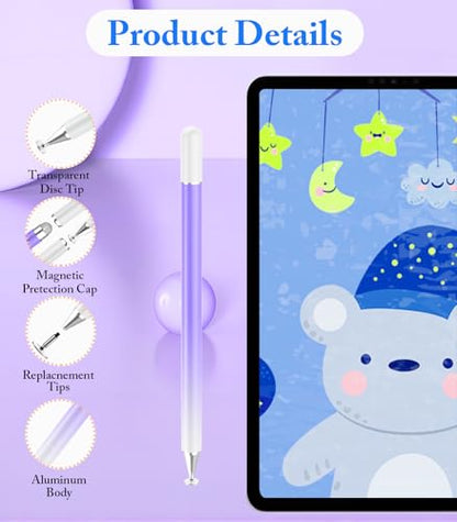 Stylus Pen for Touchscreen, Kenkor 2 in 1 Active iPad Pencil High Sensitivity & Precision, Stylus Pen for Nintendo Switch 2/iPhone/iPad/Samsung/Galaxy/Huawei/Surface, All Touch Screens - Pink+Purple - color: Pink+Purple