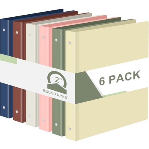 Fulmoon 6 Pack Plastic 3 Ring Binder Assorted Colors Economy Flexible Round Ring Presentation Binders with Pocket for Office School Meeting(2 Inch,Morandi Colors) - color: Boho Color, size: 2 Inch
