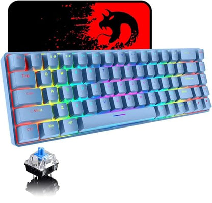 65% Wired Gaming Mechanical Keyboard and Mouse Combo, Mini 68 Keys, RGB Backlight, Lightweight RGB Optical Mouse,Mouse Pad Compatible with PS4,Xbox,PC,Laptop,MAC (Blue/Blue Switch) - color: blue/blue switch