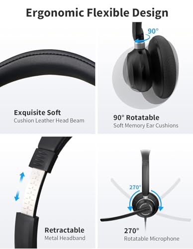 Wired Headphones with Microphone for PC, On-Ear Computer Laptop USB Headset with Noise Cancelling Microphone in-line Control for Home Office Online Class Skype Zoom, (3.5mm + USB)