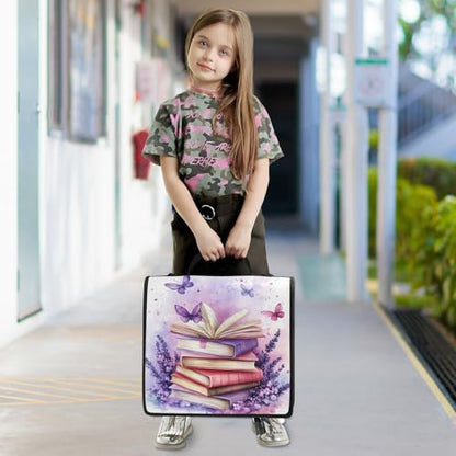 Butterfly Book Lavender Violet 3 Ring Zipper Binder with Shoulder Strap & Handle D-Ring Zippered Bag with Pencil Pouch, Expanding File Folder & Multiple Pocket, Binder Organizer for School