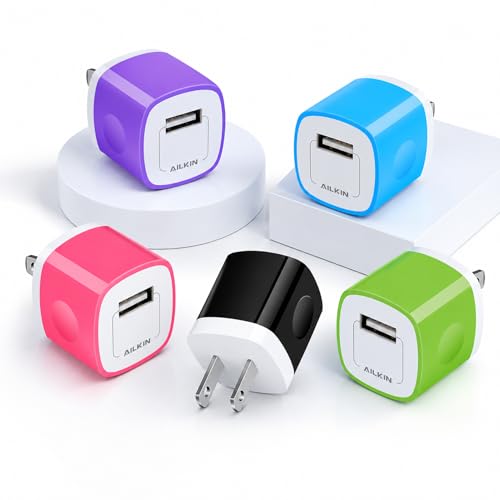 5 Pack USB Outlet Plug, Charger Block, Single Port USB-A Wall Charging Cube | USB AC Power Plug for iPhone Android Samsung Galaxy Google Pixel, MultiPack Phone Charger Brick Box Base Adaptor Cargador - size: 6ft, style: USB Wall Charger