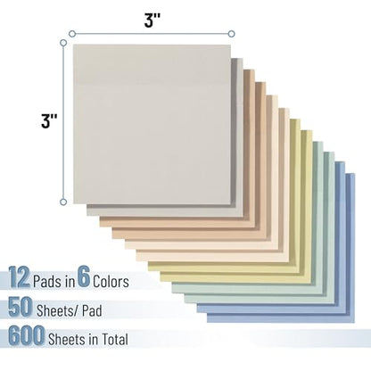 Mr. Pen- Sticky Notes, 3"x3", 12 Pads, 600 Sheets, Whispers of Nature | Sticky Notes Bulk, Self-Stick Note Pads, Perfect for Office, School, Home, Study & Organization