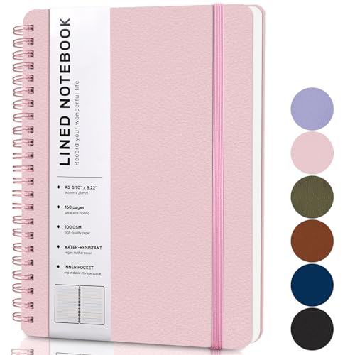 Lined Spiral Journal Notebook, B5 Hardcover Leather Notebook for Work, 7.8''×10'', 100GSM Thick Paper Spiral Bound Journaling Notebooks for Women & Men Office School Note Taking Business, Pink - color: Pink, size: B5