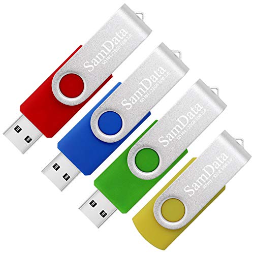 SamData USB 2.0 Flash Drive 32GB, 4 Pack Thumb Drive Swivel Memory Stick External Storage (4 Colors: Blue Green Red Yellow) - color: 32GB Blue Green Red Yellow