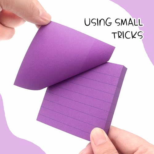 Lined Sticky Notes 3x3 in, Self-Adhesive, 4 Pads, 90 Sheets Each(Purple) | Strong Self-Adhesive Backing, Sticks Firmly and Removes Cleanly - color: Purple