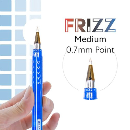 BAZIC PRODUCTS Frizz Blue Erasable Gel Pens, 0.7mm Medium, 2 Count | 0.7 mm medium, Rub-to-erase tip, no white-out, Pocket clip, school, notes