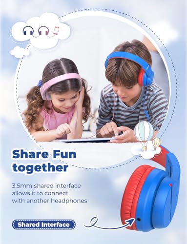 iClever Kids Headphones for School Travel, Safe Volume Limited, HD Mic Stereo Sound Over-Ear Girls Boys Headphones for Kid, FunShare Foldable 3.5mm Wired for iPad Computer, HS19 - color: Blue