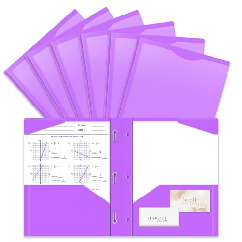 6 Pack Heavy Duty Plastic Pocket Folder with Prongs and Clear Front Pocket, 3 Pockets Folders with 3 Prongs and 2 Card Slot, Light Purple File Folders Fit Letter Size Paper for Office School Business - color: Light Purple