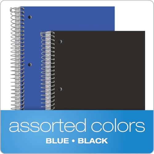 Oxford Spiral Notebooks, 3-Subject, College Ruled Paper, Durable Plastic Cover, 150 Sheets, 3 Durable Divider Pockets, 2 Pack, Blue and Black (10386)
