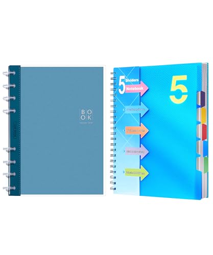 CAGIE 5 Subject Notebook & Discbound Notebook-2 pack, College Ruled A5 Notebook for School,Work