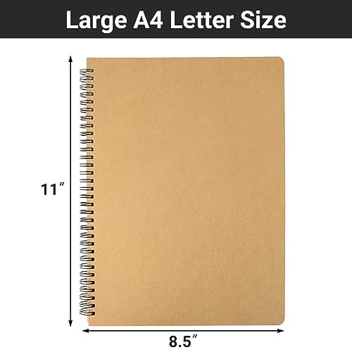EUSOAR College Ruled Spiral Notebook, 6 Packs A4 11" x 8.5" Lined Journaling Notebooks, 120Pages/ 60Sheets Lined Composition Notebook for Women Men Student Office School Traveling Diary-Kraft - color: Kraft, size: 6Packs