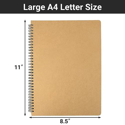 EUSOAR College Ruled Spiral Notebook, 6 Packs A4 11" x 8.5" Lined Journaling Notebooks, 120Pages/ 60Sheets Lined Composition Notebook for Women Men Student Office School Traveling Diary-Kraft - color: Kraft, size: 6Packs