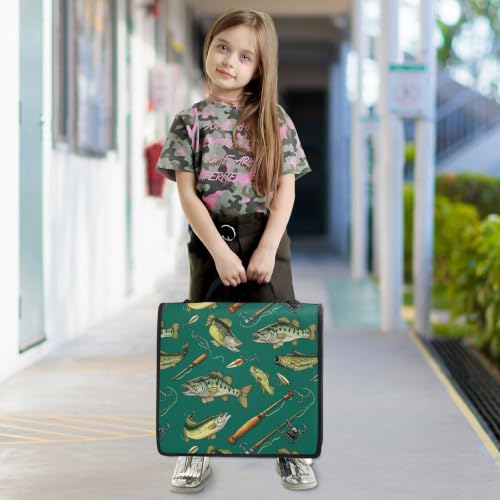 3 Ring Zipper Binder Bass Fish Fishing Poles 500 Sheets Capacity Binder Organizer Bag with Shoulder Strap and Handle for School Office College Students - color: Bass Fish