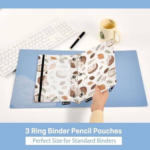 Hedgehog Pencil Pouches for 3 Ring Binder, Zipper Binder Pencil Case, 2 Pack Clear Window Case Bag for Office Organizers - color: Hedgehog