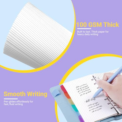 Antner A6 Planner Inserts 6-Hole Lined/Dotted/Grid Refill Paper for A6 6-Ring Refillable Notebook Binder, 135 Sheets Loose Leaf Filler Paper with 12 PCS Binder Dividers for Notes Journal Sketch Chart - color: Lined/Dotted/Grid Square Paper