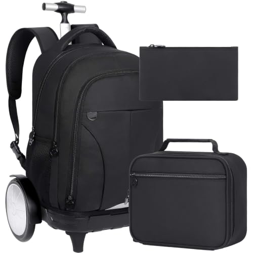 gxtvo Large Wheels & Quiet Glide | Rolling Backpack for Men & Women - Water-Resistant Wheeled Bag with Lunch Box for Office, Travel & College - Black - color: Rolling Backpack Reflective Black