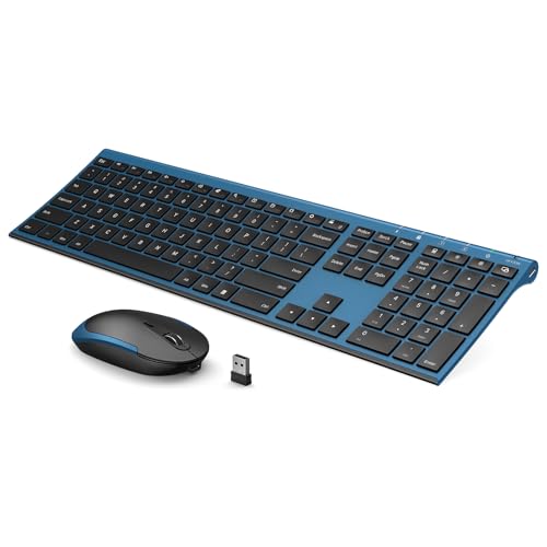 Vssoplor Wireless Keyboard and Mouse, Rechargeable Ultra Slim, Black Blue | Quiet Full-Size Keyboard and Mouse Combo Set, for Laptop, PC, Notebook, Desktop, 2.4GHz Stable Connection, Ideal for Office - color: Black and Blue