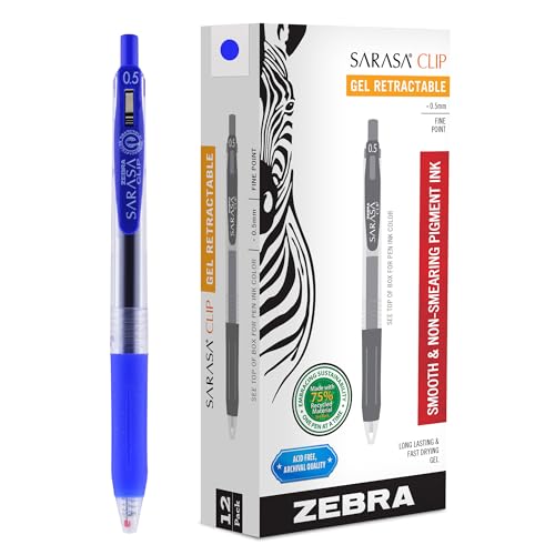 Zebra Pen Sarasa Clip Recycled Retractable Gel Pen, 0.5mm Fine Point, Blue Ink, Water-Based, Ideal for Office and School, Journal, Note Taking and Planner Use, 75% Recycled,12-Pack (47320AMZ) - color: Blue