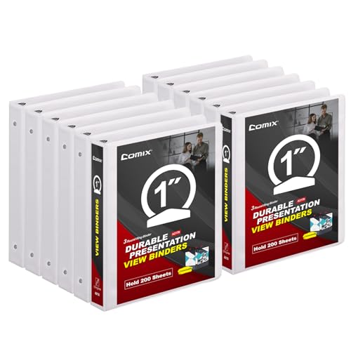 Comix Sturdy 3 Ring Binder 1 inch with Clear View Cover, 1" Round Ring View Binder, PVC-Free, 2.4mm-Thick, 200 Sheets Capacity of US Letter Size Paper, Office ＆ School Supplies, Pack of 12 (White) - color: White, size: 1 Inch, style: 12 Pack