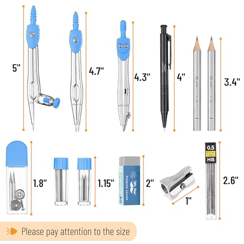 Mr. Pen- Geometry Set, 15 pcs, Blue, 6 Inch Swing Arm Protractor, Divider | Set Squares, Ruler, Compasses and Protractor - color: Blue