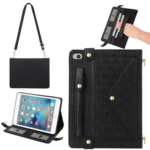 Handbag Case for iPad mini 5th 4th 3rd 2nd 1st Generation (Prior to 2019), Techcircle Elegant Crossbody Folio Stand Wallet Case with Pencil Holder, Card Slots, Hand Strap, Shoulder Strap, Black - color: 02 Black, size: iPad Mini 5/4/3/2/1 7.9"