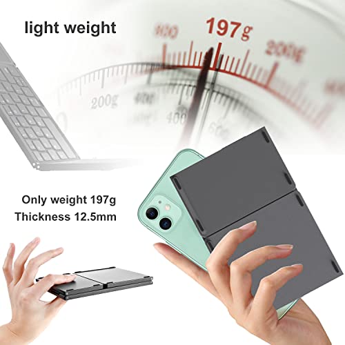ROCK&ROWN Foldable Bluetooth Keyboard, Pocket Size Portable Wireless Keyboard with Touchpad for Mac OS,Android, Windows, Linux, PC, Tablet, with Rechargeable Li-ion Battery-Dark Gray
