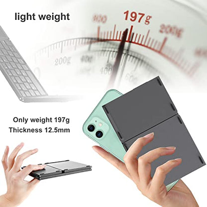 ROCK&ROWN Foldable Bluetooth Keyboard, Pocket Size Portable Wireless Keyboard with Touchpad for Mac OS,Android, Windows, Linux, PC, Tablet, with Rechargeable Li-ion Battery-Dark Gray