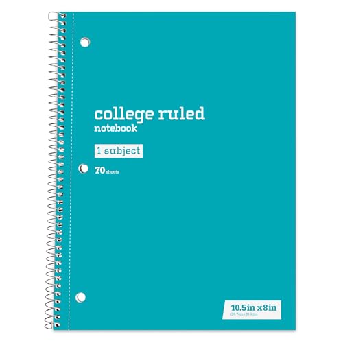 Just Basics® Wirebound Notebook, 8" x 10-1/2", College Ruled, 70 Sheets, Assorted Colors, Pack Of 6