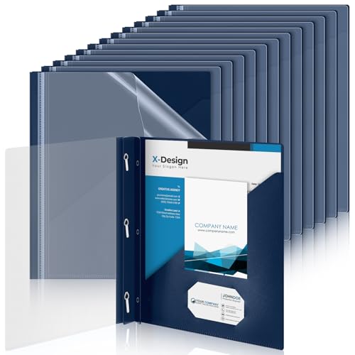 Teling 24 Pcs Clear Front Report Covers with 3 Prongs, Suit for A4/8.5'' x 11'' Letter Size Paper, Plastic Navy Blue Presentation Folders Bulk, 90 Sheet Capacity, for School Business - color: Dark Blue