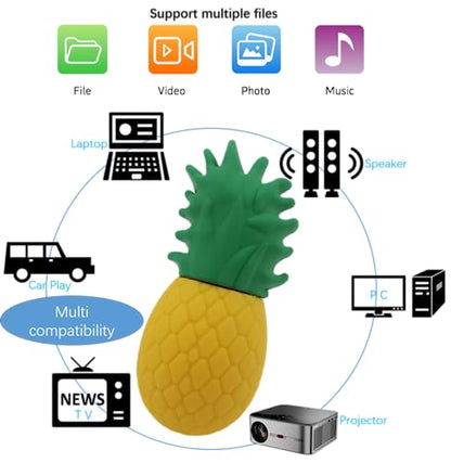 128GB Cartoon Lovely Pineapple USB Flash Drive Cute Pendrive Novelty Memory Stick - color: Pineapple, size: 128GB