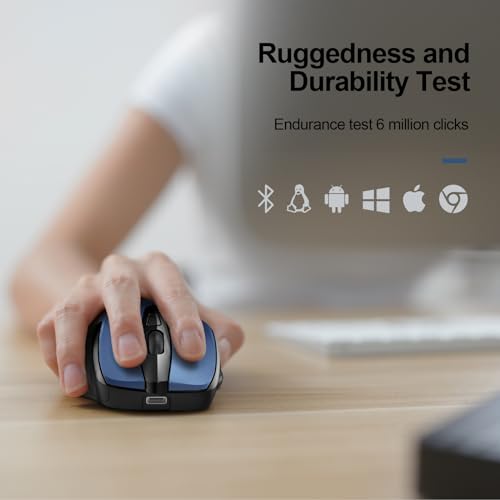 TECKNET Wireless Mouse, BT 5.0/2.4G, Rechargeable 6-DPI Silent, Blue | Bluetooth 5.0/3.0 & USB A, 2-Device Easy Switch, Wide OS Compatible, 6 Buttons, 6-DPI up to 4800, Ergonomic for S to M Hands - color: Blue
