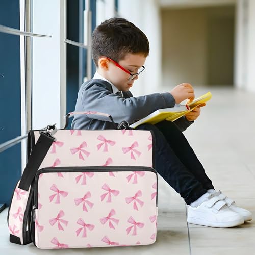 Cute Pink Bow Zipper Binder with Shoulder Strap, 500 Sheets Capacity, Multiple Pockets 1.5Inch 3 Ring Zipper Binder - color: Pink Bow