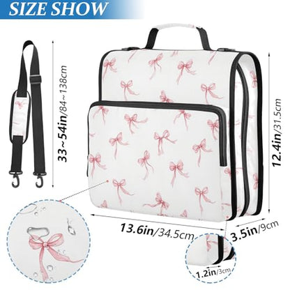 Caikeny 3 Ring Zipper Binder Ribbon Bows Coquette 1.5 inch Binders Bag with Shoulder Strap and Handle Expanding File Pockets - color: Multicolored 1z2.5