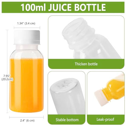 zmybcpack 24 Pack 100ml Plastic Juice Bottles With Caps Dishwasher Safe | Plastic Shot Bottles Heat-Resistant, Reusable Bulk Beverage Containers with Lids for Juice - size: 3.3oz 24pack