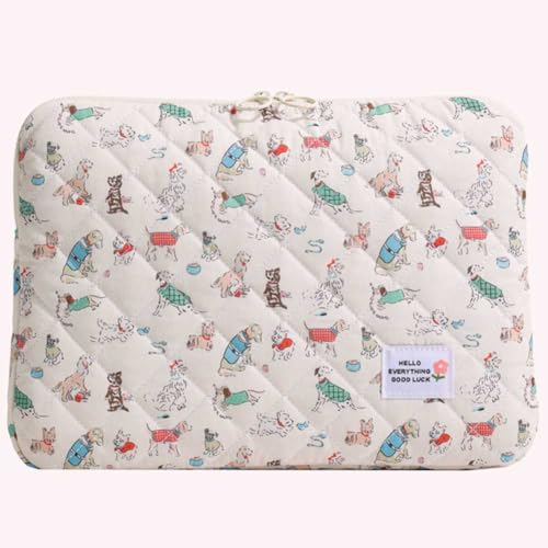 Puffy 13 Inch Quilted Laptop Sleeve, Shockproof Protective Bag with Soft Pad, Kawaii Aesthetic Design, Carrying Case for 13" Notebook - color: Dog