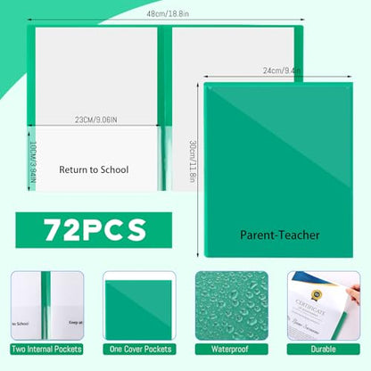 PerKoop 72 Pcs Take Home Folders Bulk Parent Teacher Communication Folder with 2 Pockets Plastic Homework Folder for Student Parent Teacher Classroom Back to School Supplies 11.73 x 9.45'' (Green) - color: Green