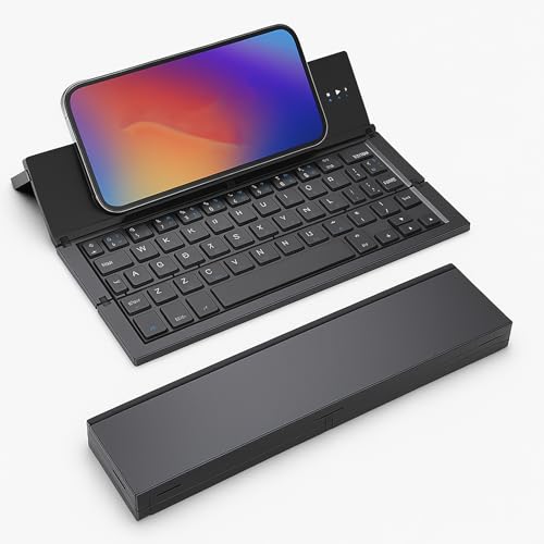 Mini Travel Wireless Keyboard Compatible with Samsung Galaxy A54/A42/A35/A23/A16/A15 5G UW Built-in Phone Holder/Stand-Ultra Slim Folding Rechargeable Full Size Keyboard!