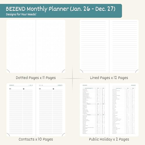 BEZEND Pocket Monthly Planner 2026-2027 (3.5" x 6.5") 2 Year Calendar Book for Purse with Note Pages, 100 GSM Paper, Inner Pocket, Pen Holder, Vegan Leather Hardcover in Lavender - color: Lavender, size: Pocket 3.5" x 6.5"