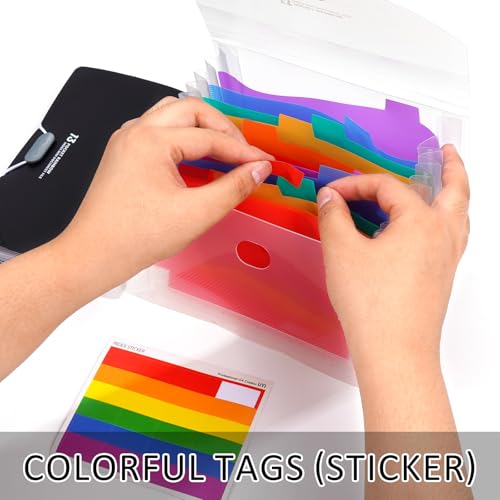 Expanding File Folder, Stand Receipt File Organizer, 13 Pockets Portable Folders for Coupons, Tickets, Bills and Business Cards, White