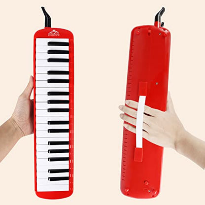 EastRock 37 Key Melodica Instrument Air Piano Keyboard Soprano style Pianica with Mouthpiece Tube Sets and Carrying Bag Black - color: Red, size: 37key