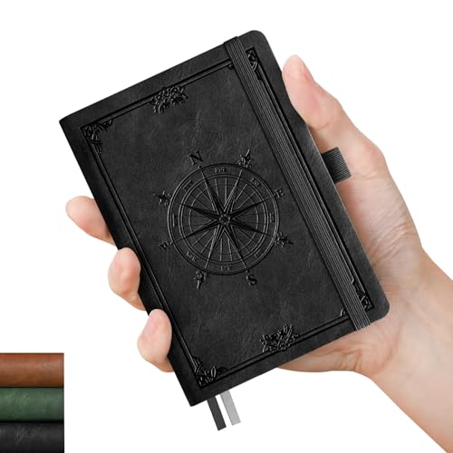 AHGXG Small Lined Pocket Journal Notebook for Men - 256 Numbered Pages College Ruled B6 Mini Journal, Vintage Soft Leather Hardcover, 80gsm Paper, for Women Work Office School, 4.1'' X 5.7''- Black - color: Black, style: B6-Lined Notebook