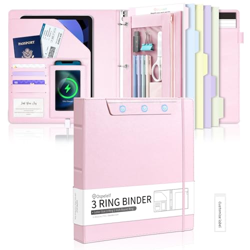 Ospelelf Pink Leather Binder with Magnetic Clipboard, 1 Inch Binders 3 Ring with Storage Zipper Pouch, Pocketed Dividers, Professional Clipboard Folder for School Office Nursing - color: Pink